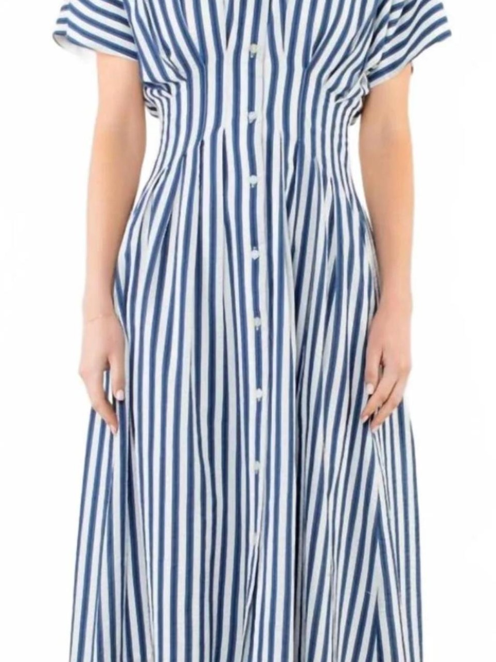 THML Women’s Blue & White Striped Button-Front Dress